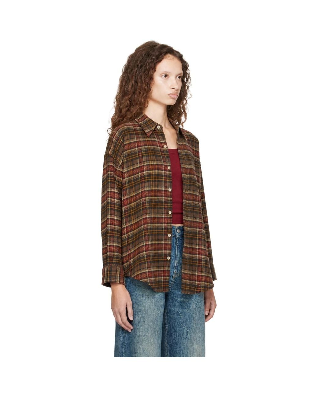 R13 Brown Drop Neck Shirt