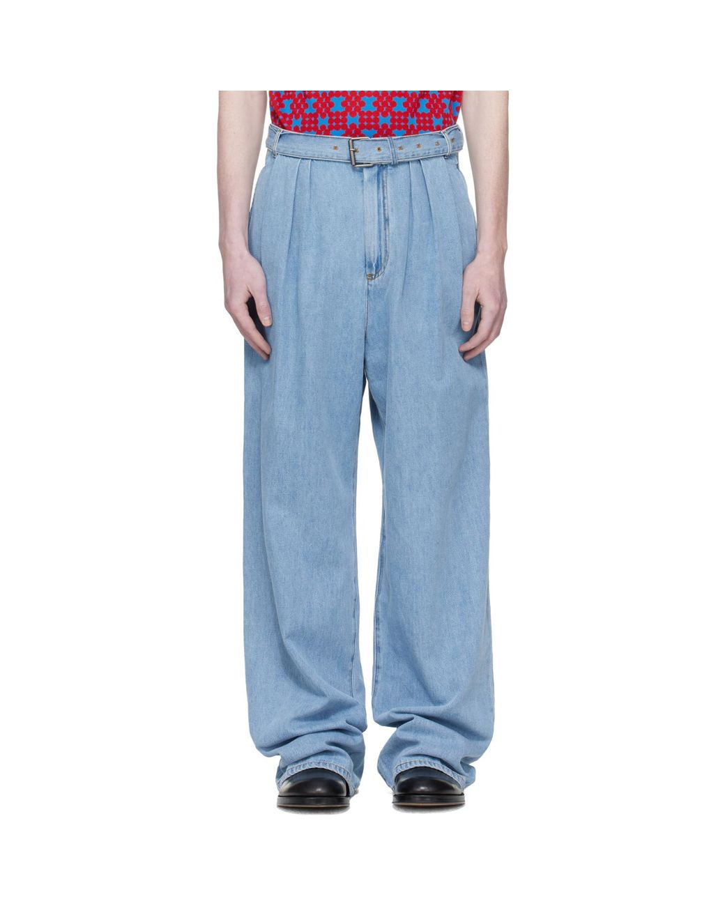 Dries Van Noten Blue Pleated Jeans for men