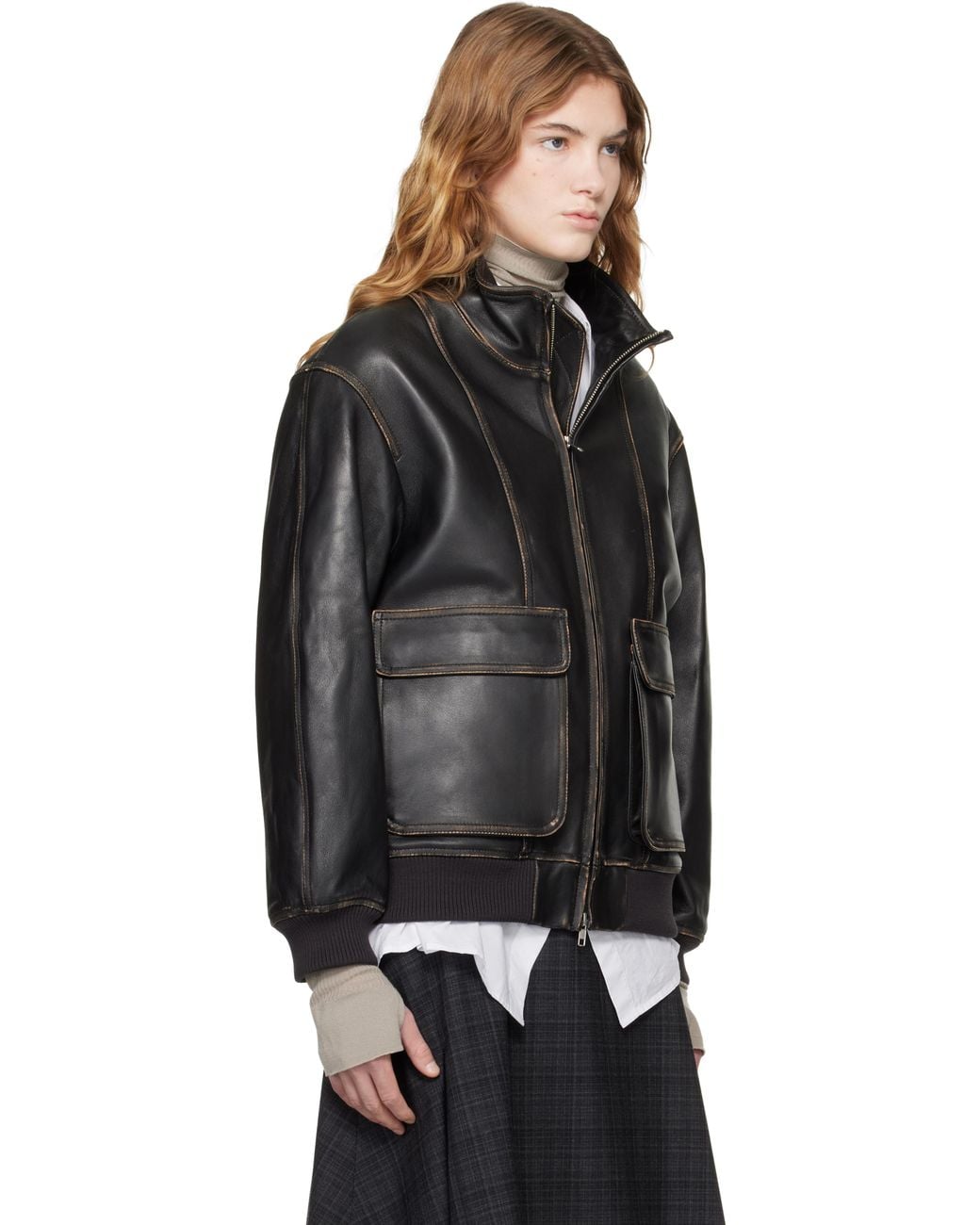 DUNST Black Stand Collared Leather Jacket
