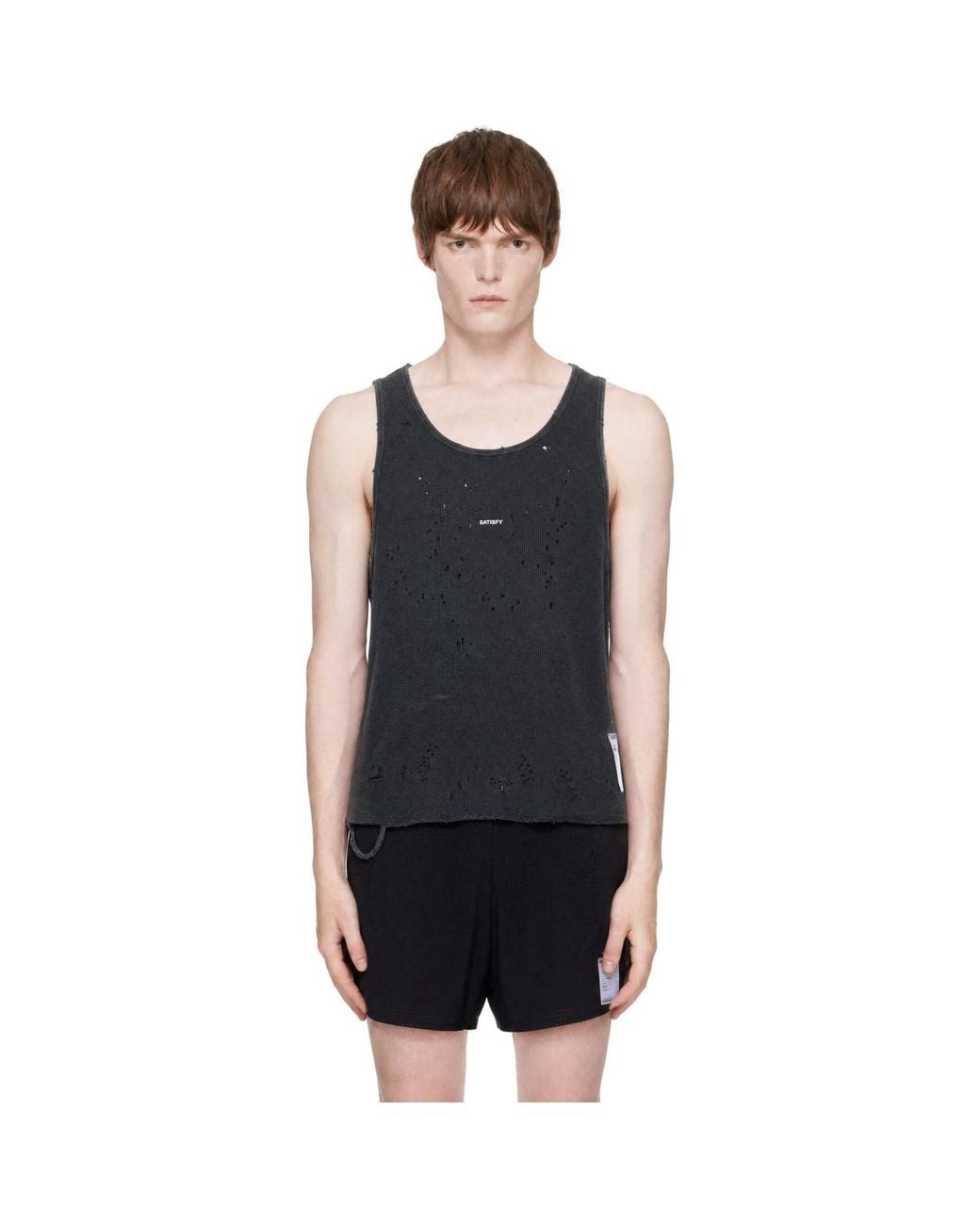 Satisfy Black Mothtech Waffle Singlet Tank Top for men