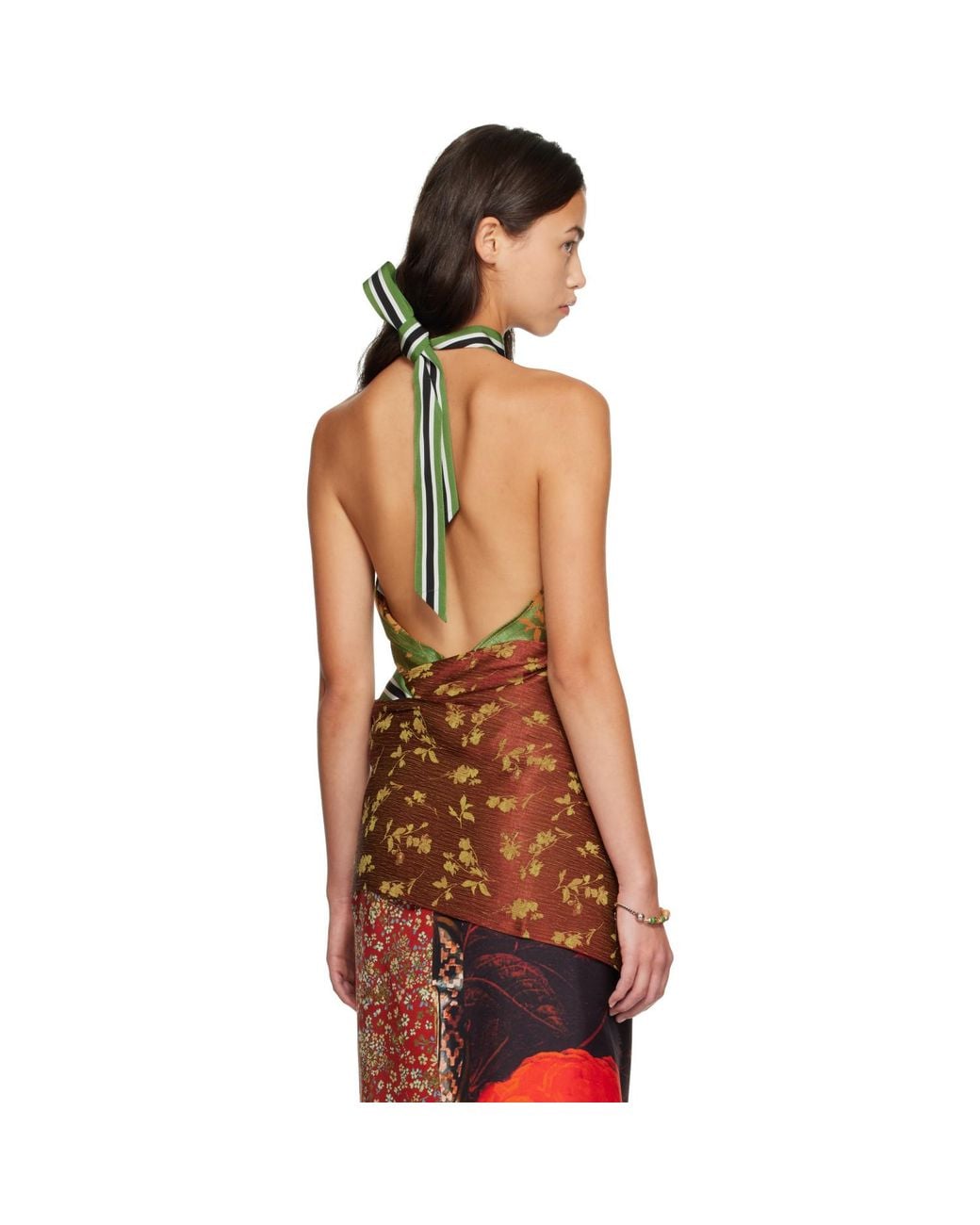 Dries Van Noten Green Jacquard Wrap Top