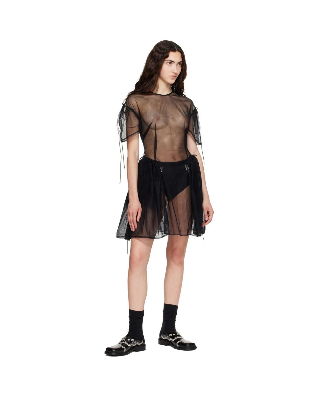 Simone Rocha Black Puff Sleeve Cord Hip Minidress