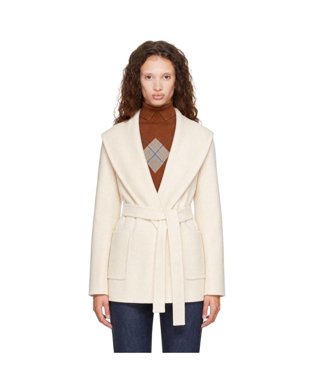 Mackage Natural Off- Paya-Z Wool Wrap Sash Belt Coat