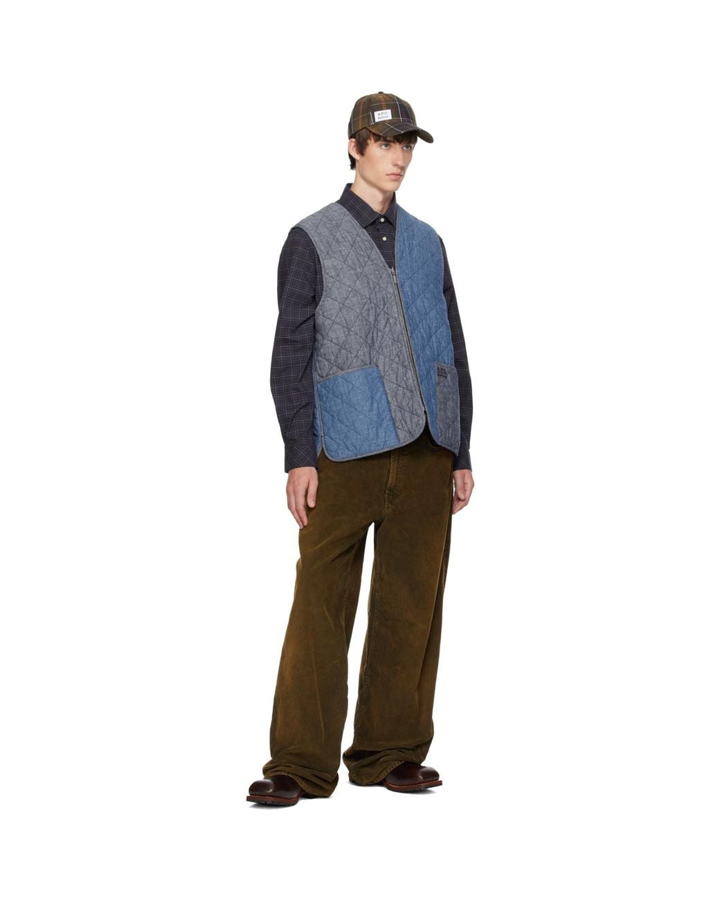 A.P.C. Blue Barbour Edition Zip-In Quilt Liner Vest for men