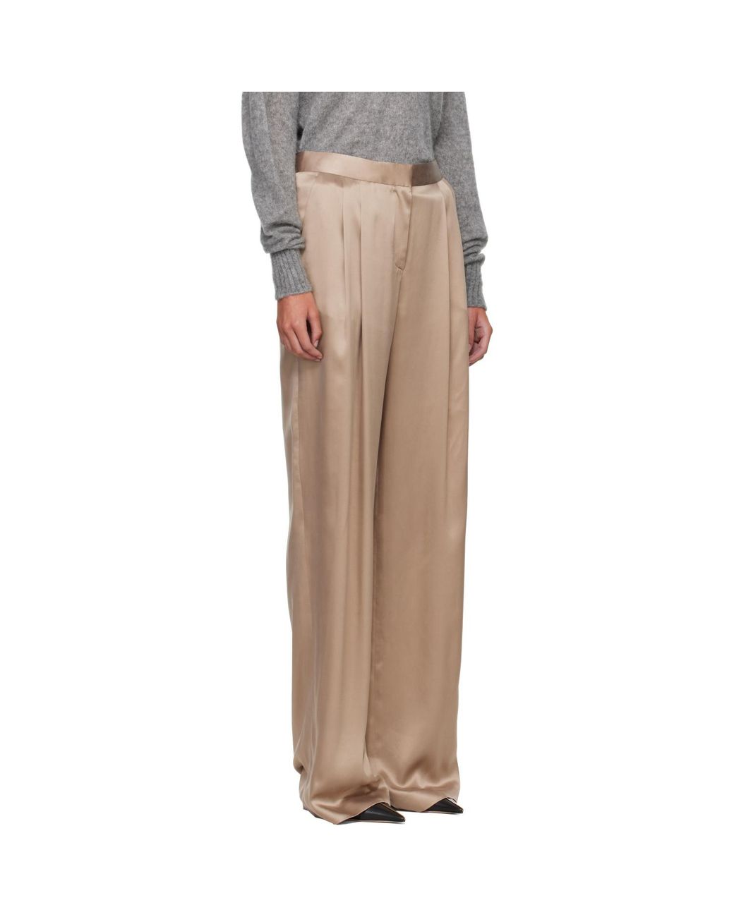 Tom Ford Natural Peach-Feel Silk Satin Double Pleat Trousers