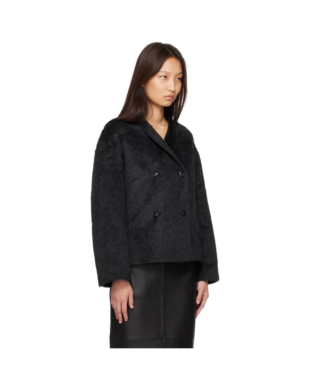 Loulou de Saison Black Wes Double Breasted Alpaca Jacket