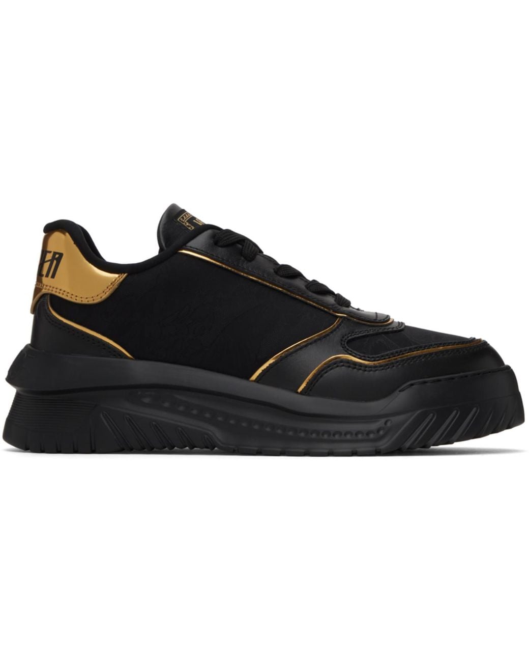 Versace Black Logo Metallic Trim Sneakers for men