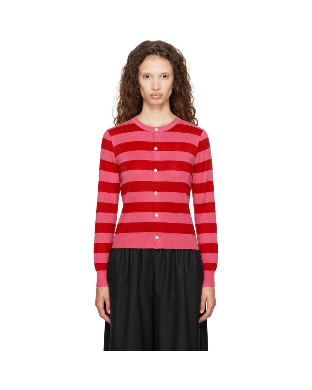 Comme des Garçons Red Wool Jersey Stripe Cardigan