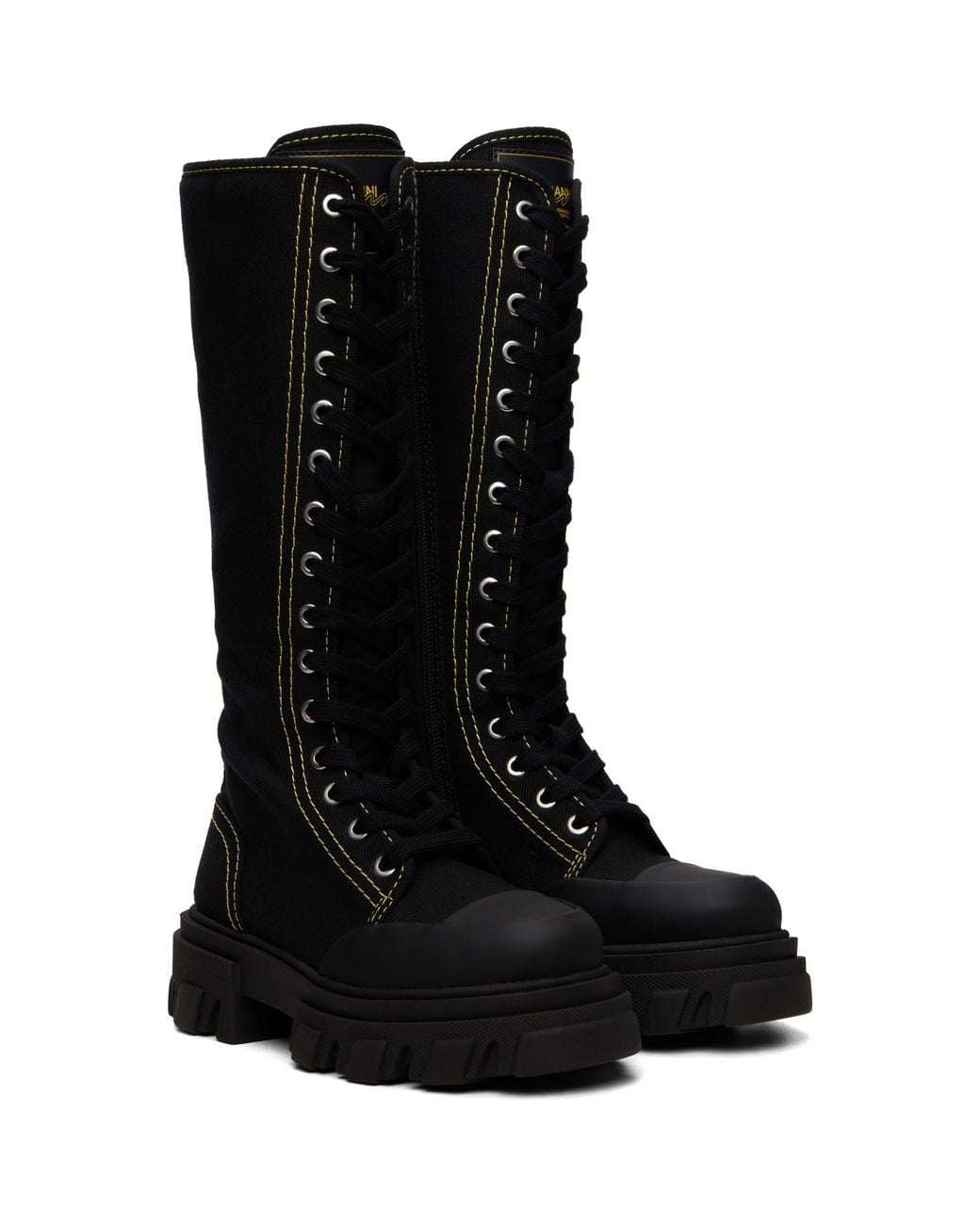 Ganni Black Cleated Canvas Trail High Boots