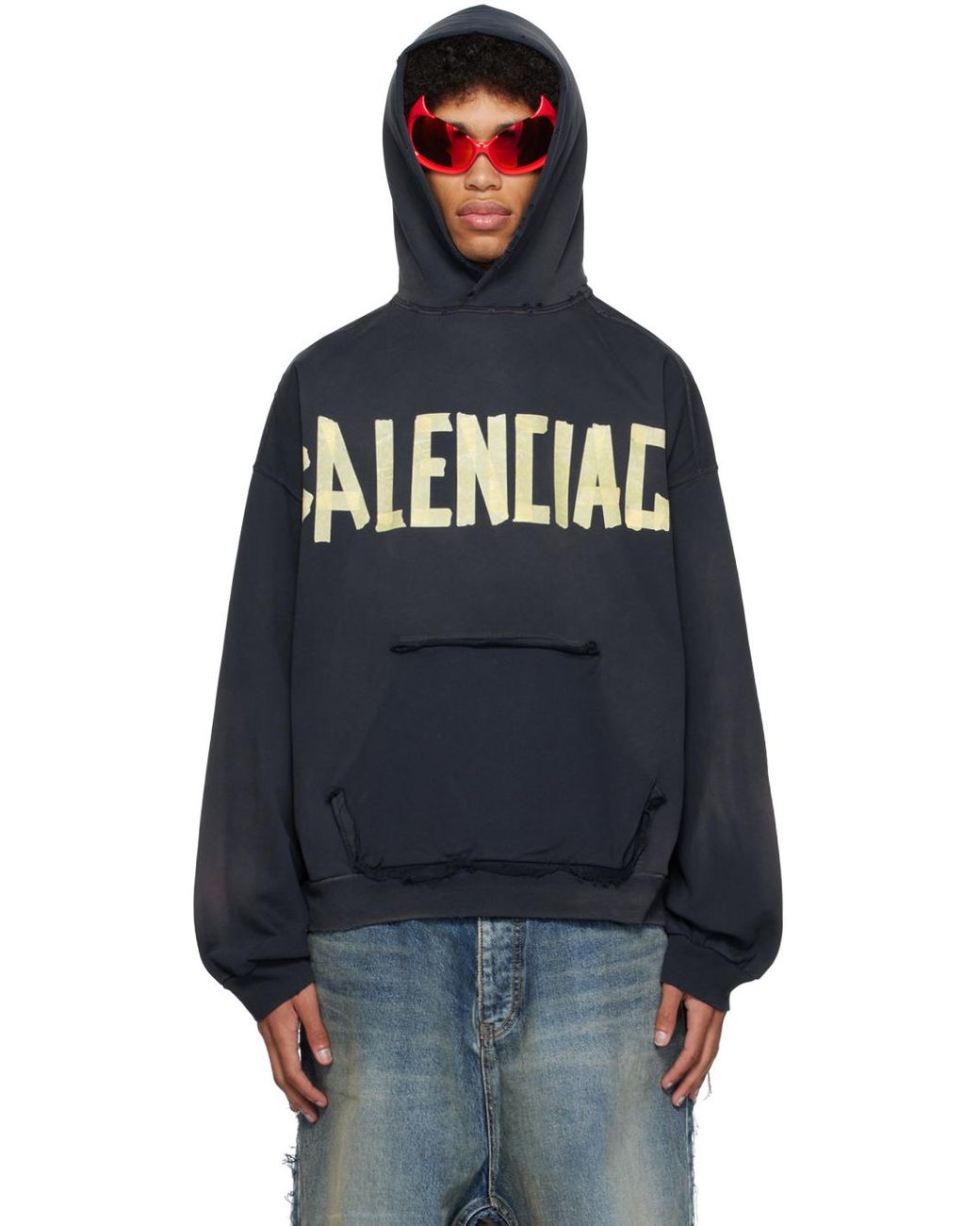 Balenciaga Tape Type Ripped Pocket Hoodie in Black for Men | Lyst UK