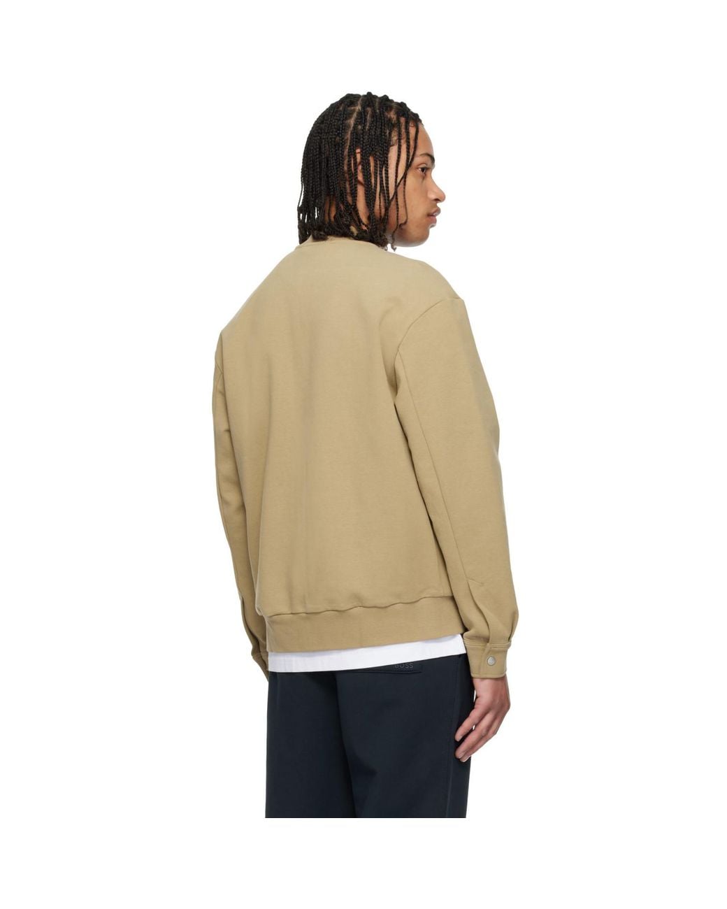 Boss Natural Zip-Up Peach Cotton Blend Bomber Jacket for men