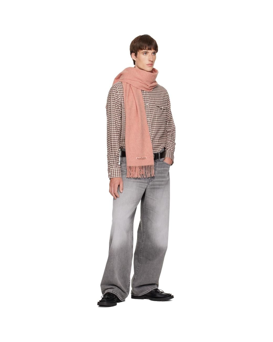 Acne Pink Fringe Wool Narrow Scarf for men