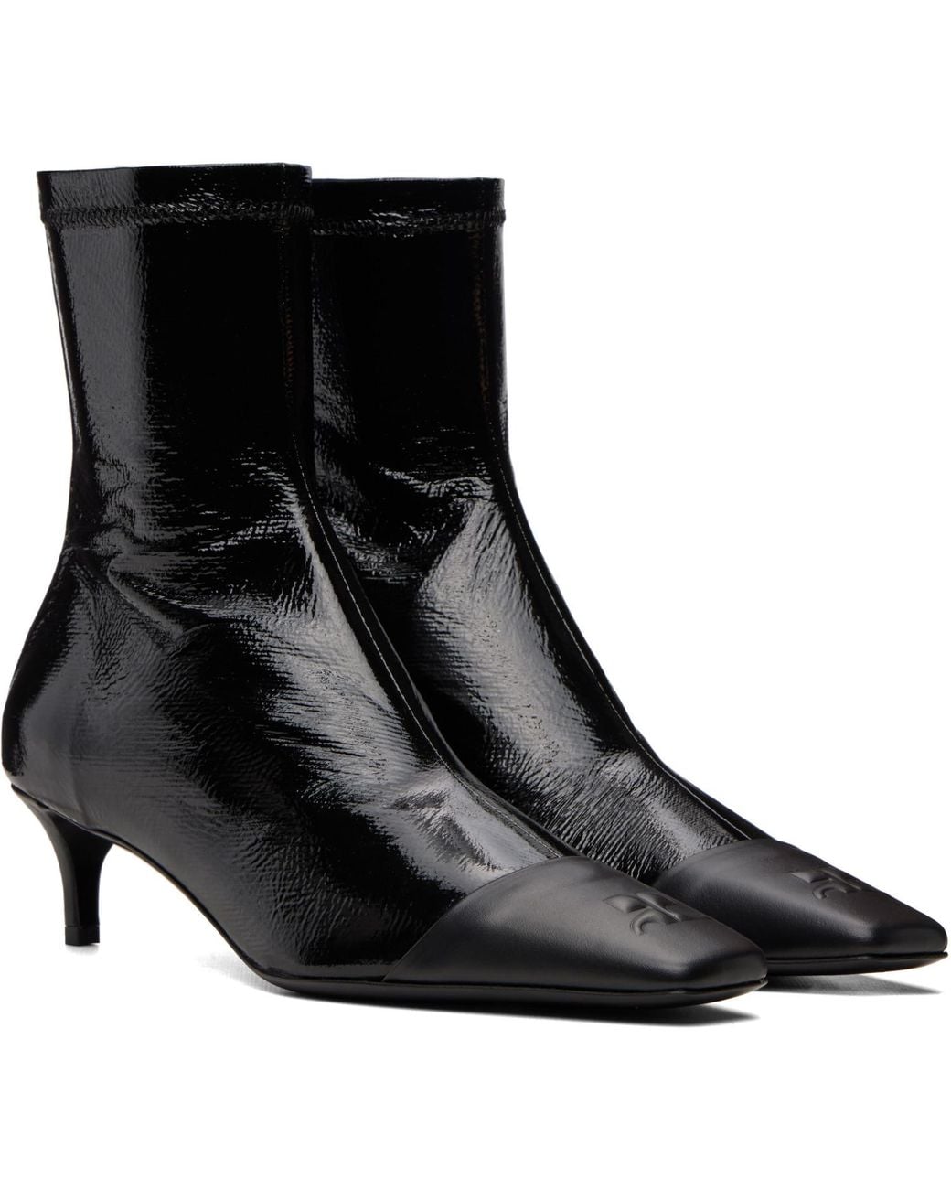 Courreges Black Vinyl Toe Cap Ankle Boots