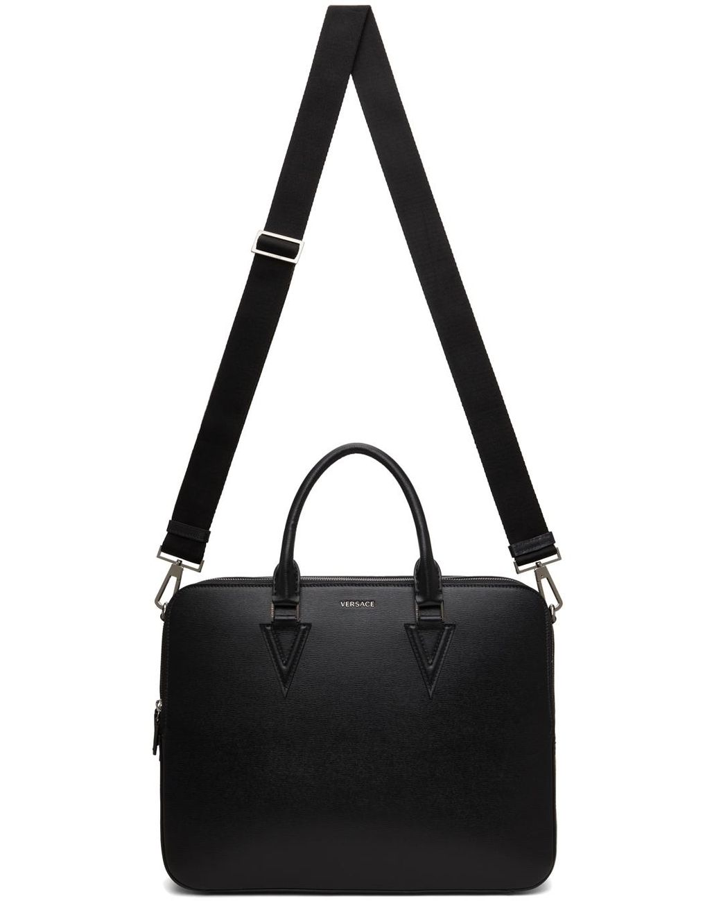 Versace Black V Leather Briefcase for Men Lyst