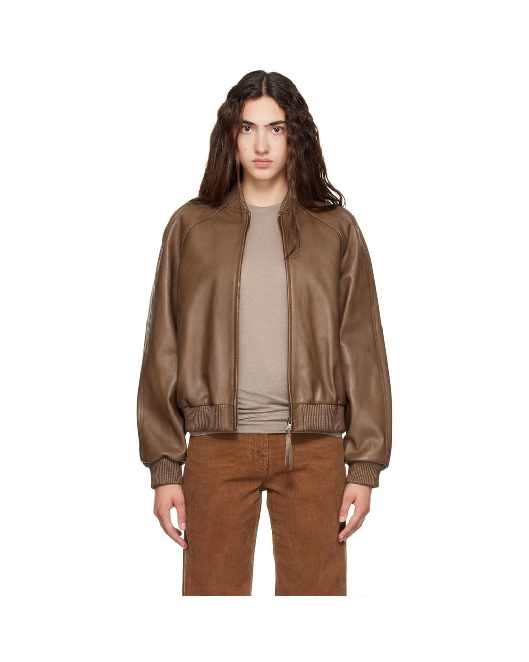 NOTHING WRITTEN Brown Roche Leather Bomber Jacket
