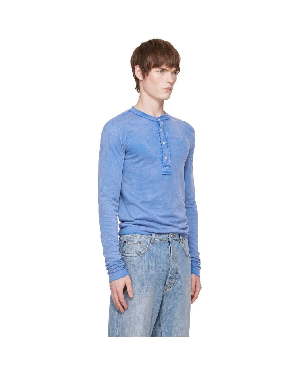 Edward Cuming Blue Stacked Henley for men