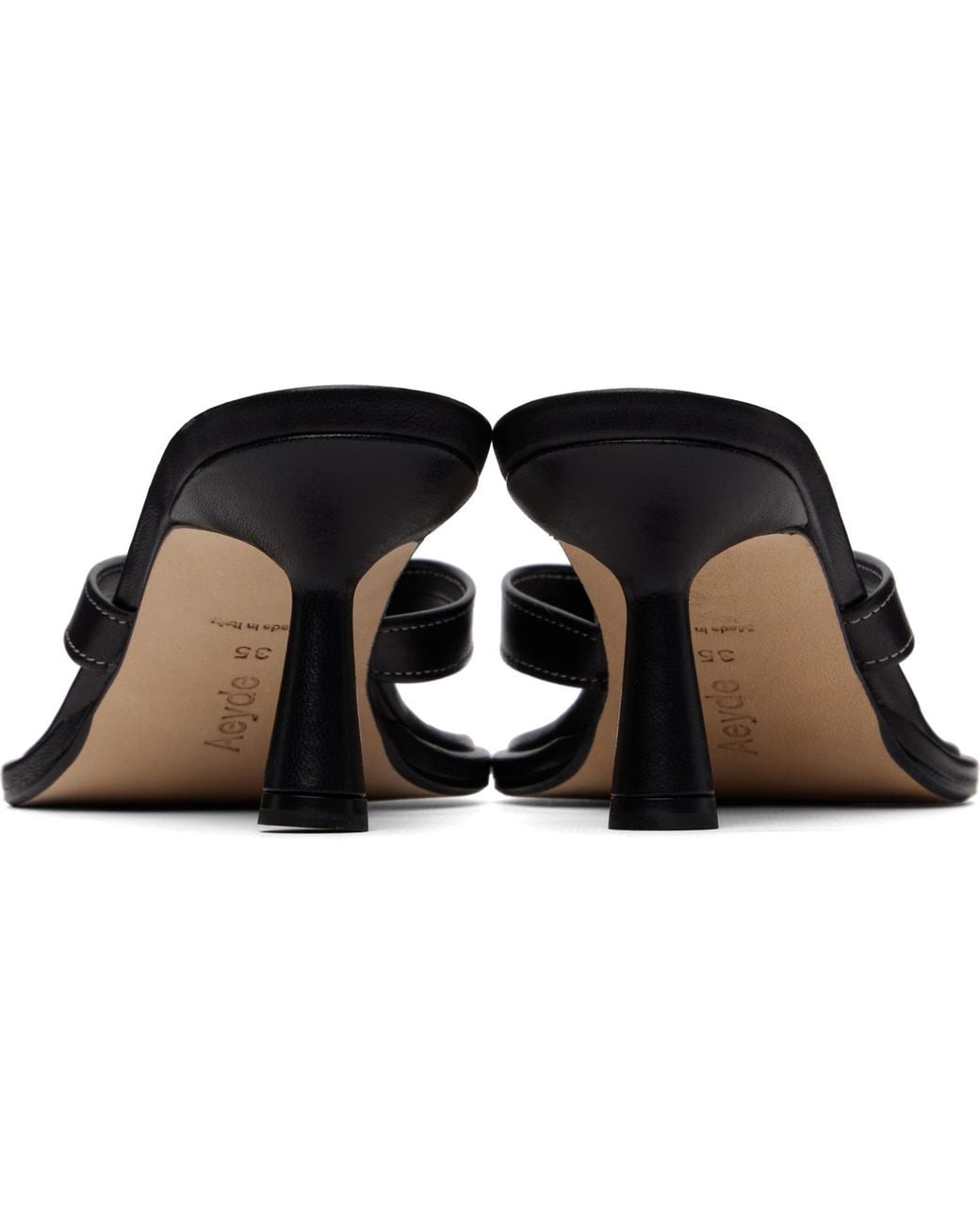 Aeyde Black Daphne Leather Thong Heeled Sandals