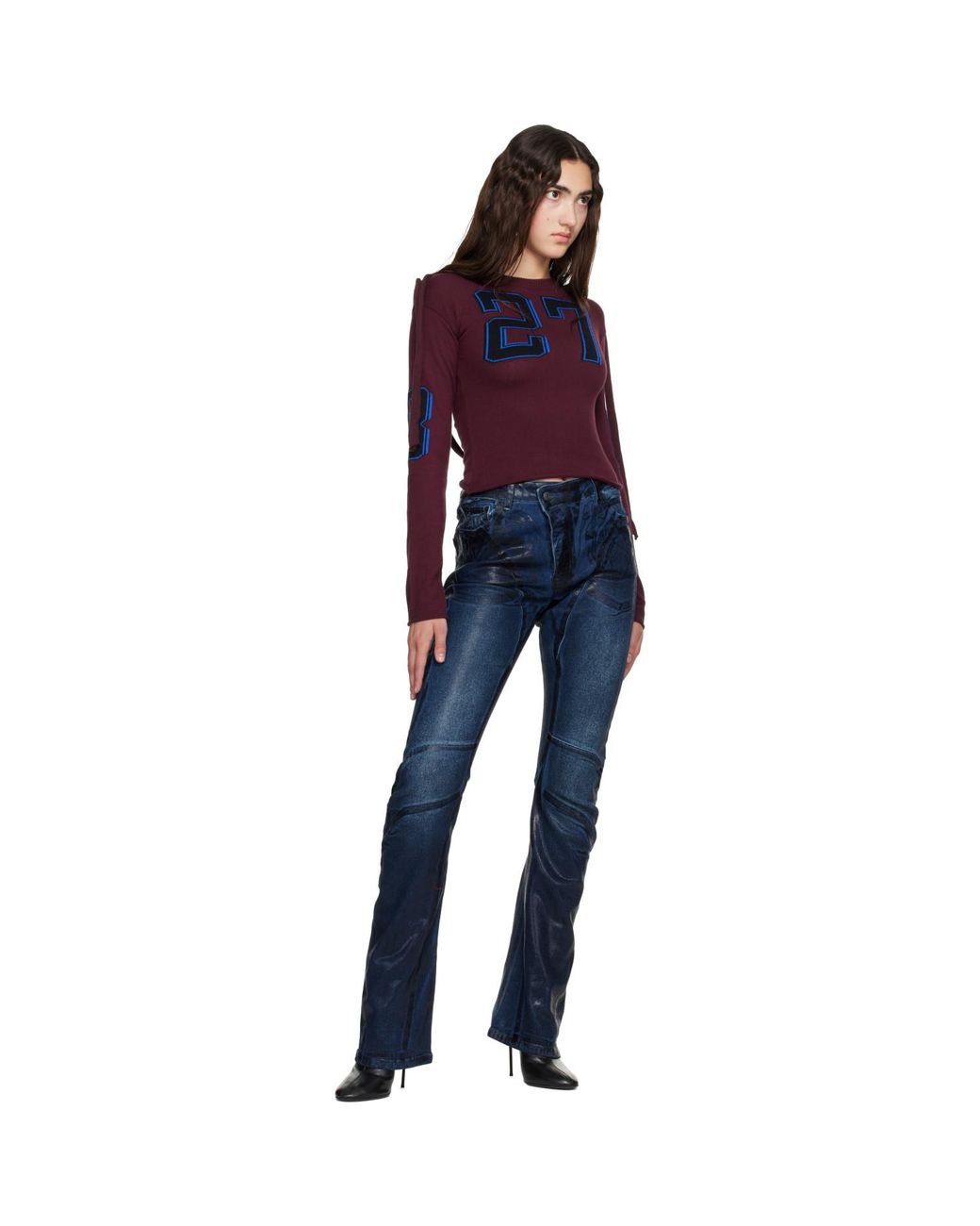 OTTOLINGER Blue Burgundy Knit Strappy Longsleeve T-Shirt