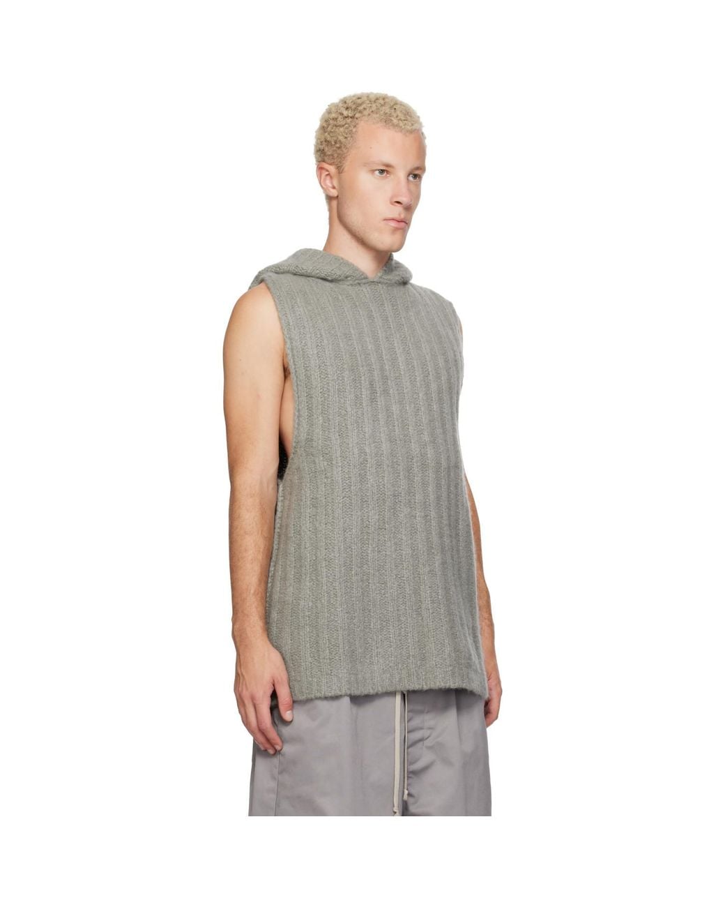 Rick Owens Gray Tower Hooded Tank Top for men