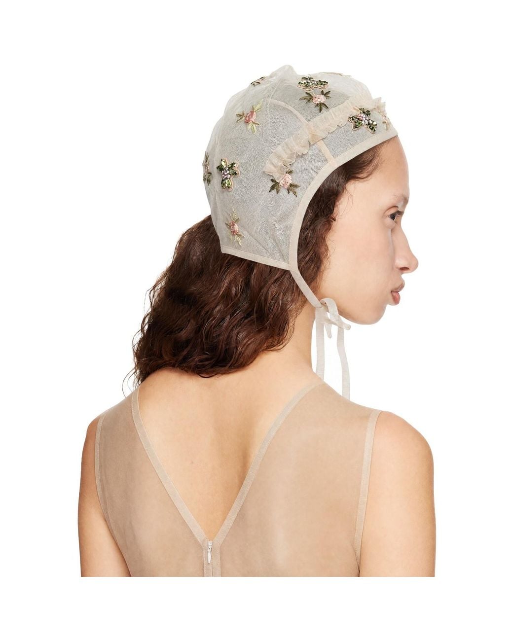 Simone Rocha Red Frill Embellished Bonnet