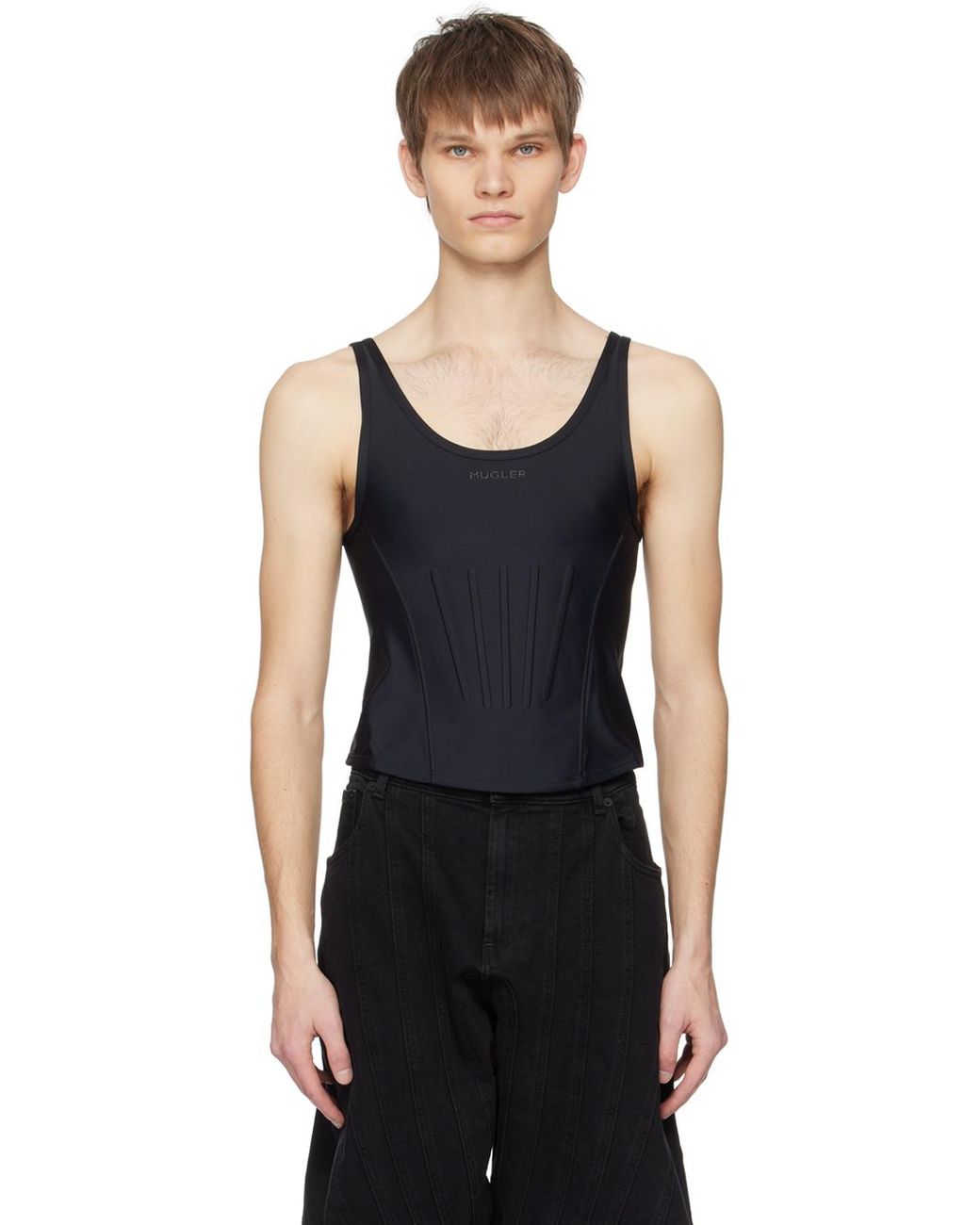 mugler-BLACK-Corseted-Tank-Top