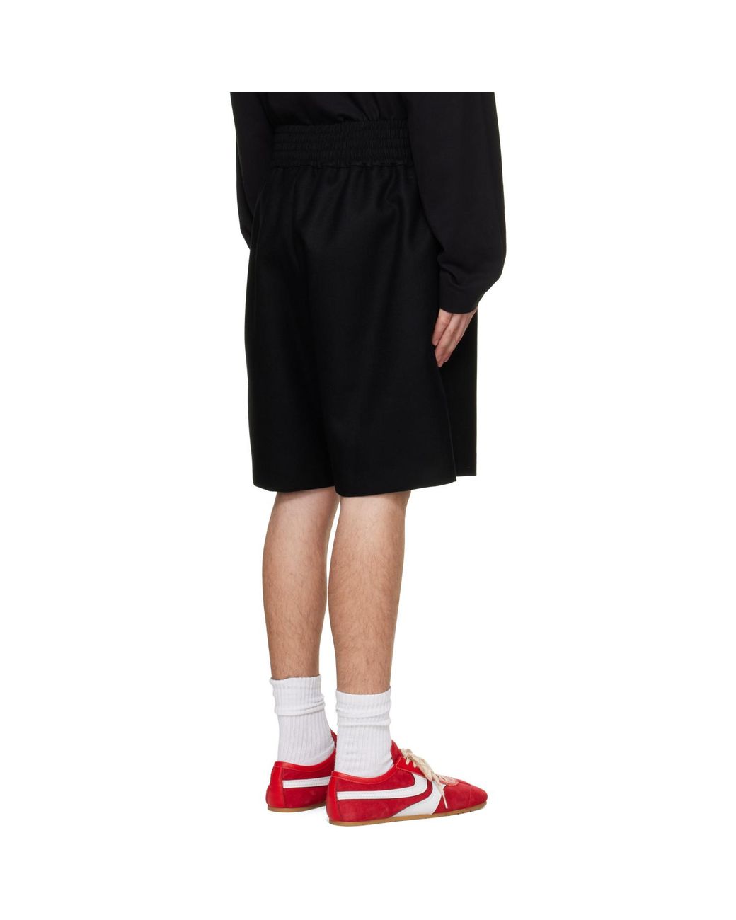 Sacai Black Wool Melton 'Being' Shorts for men