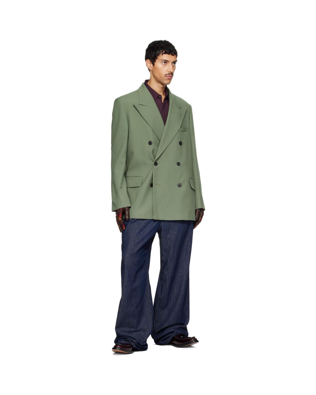 Dries Van Noten Green Oversized Wool Blazer for men