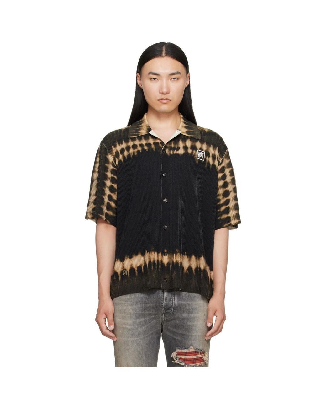 Amiri Black Khaki Ma Patch Tie Dye Knit Shirt for men