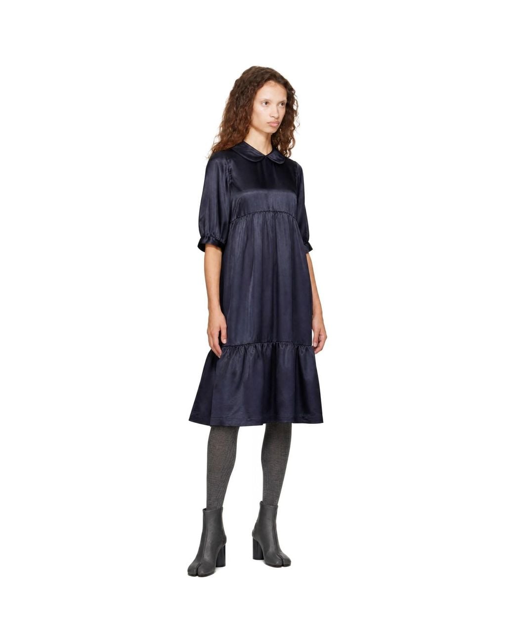 Comme des Garçons Blue Thin Satin Garment Washed Midi Dress