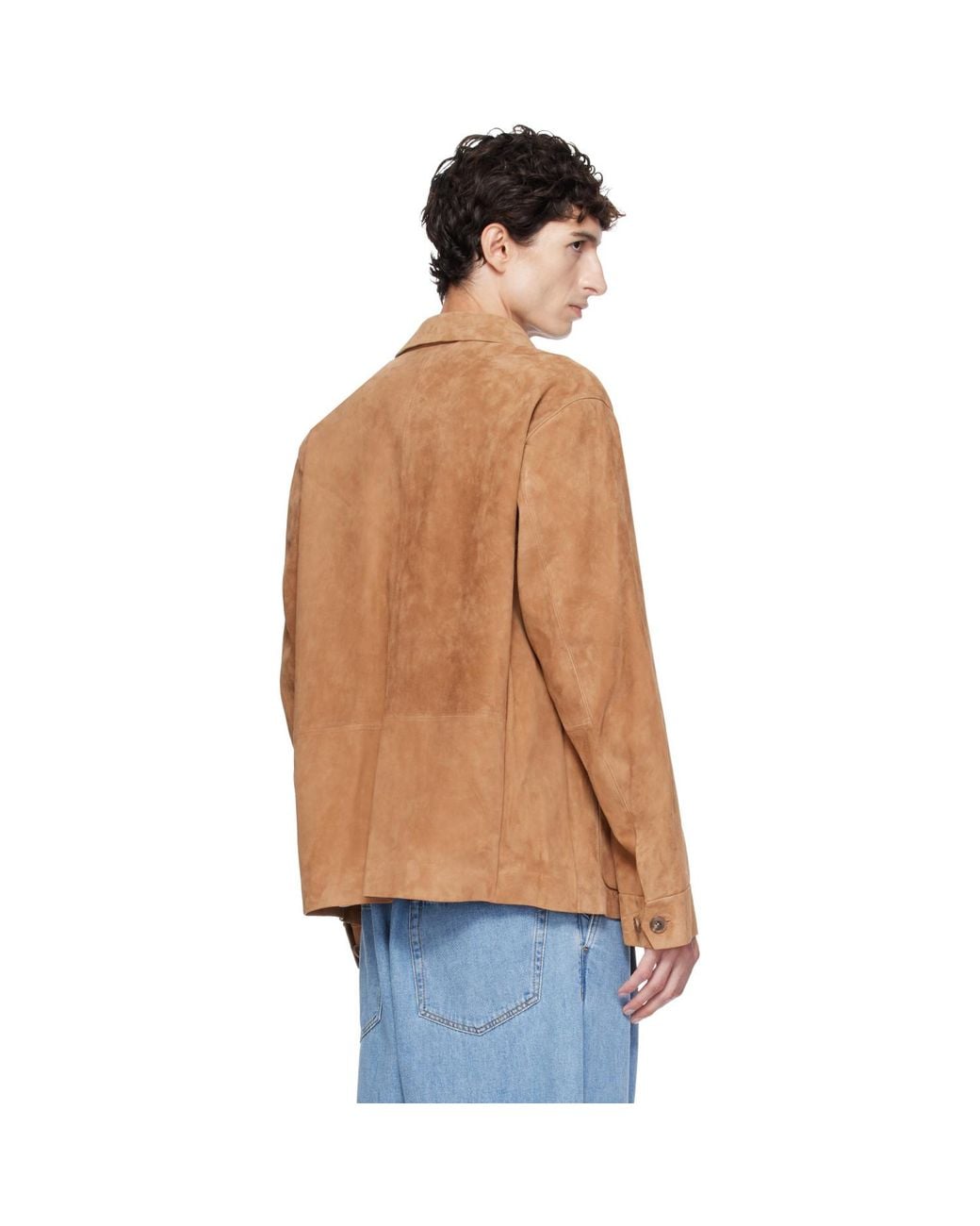 Boss Brown Tan Button-Up Suede Checkered Lining Leather Jacket for men