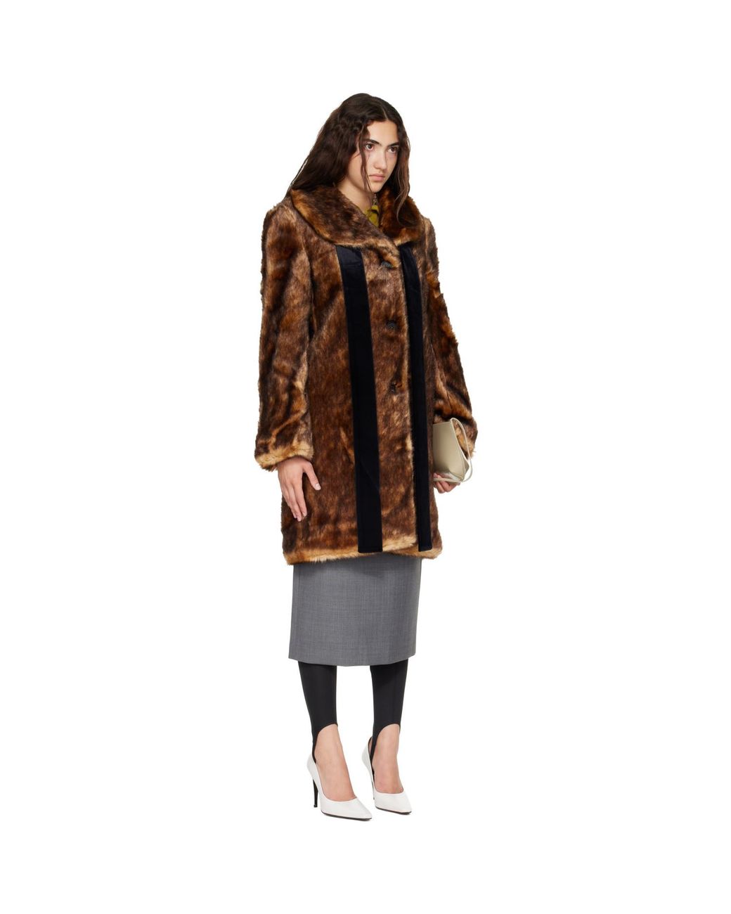 ShuShu/Tong Brown Faux-Fur Long Coat