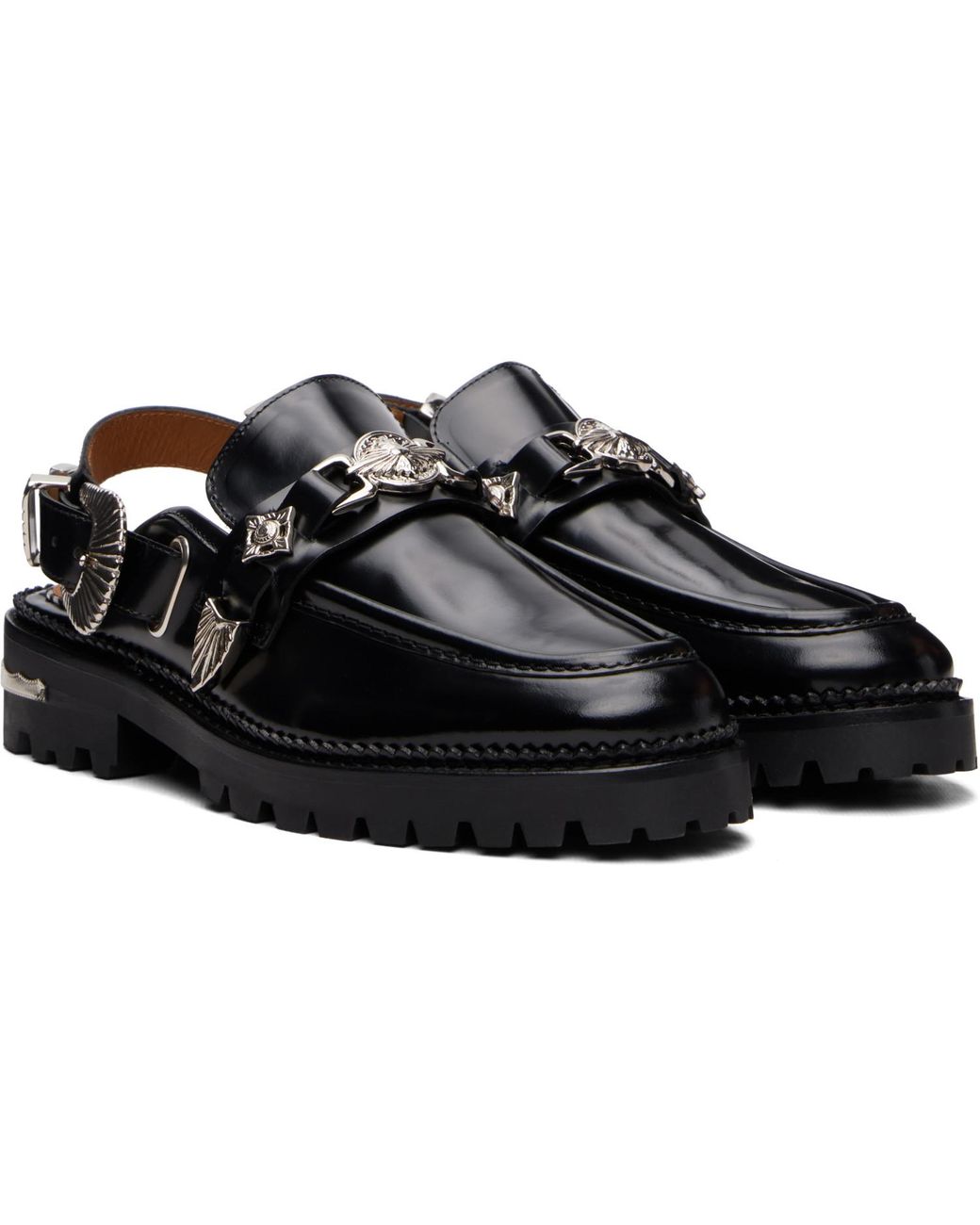 Toga Black Metal Mule Loafers