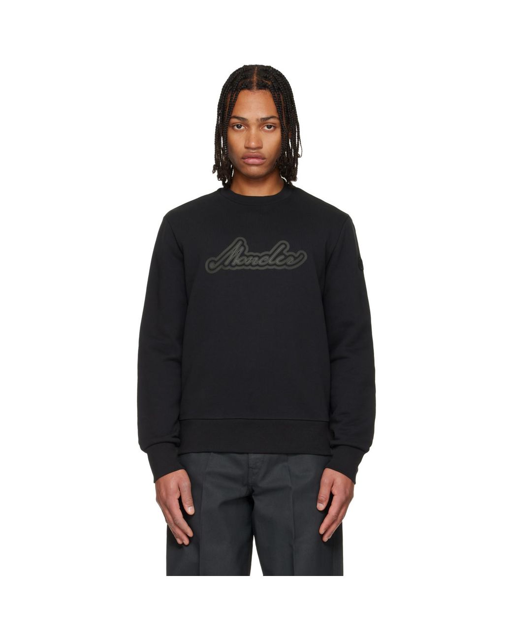 Moncler Black Cursive Logo Cotton Sweatshirt for men