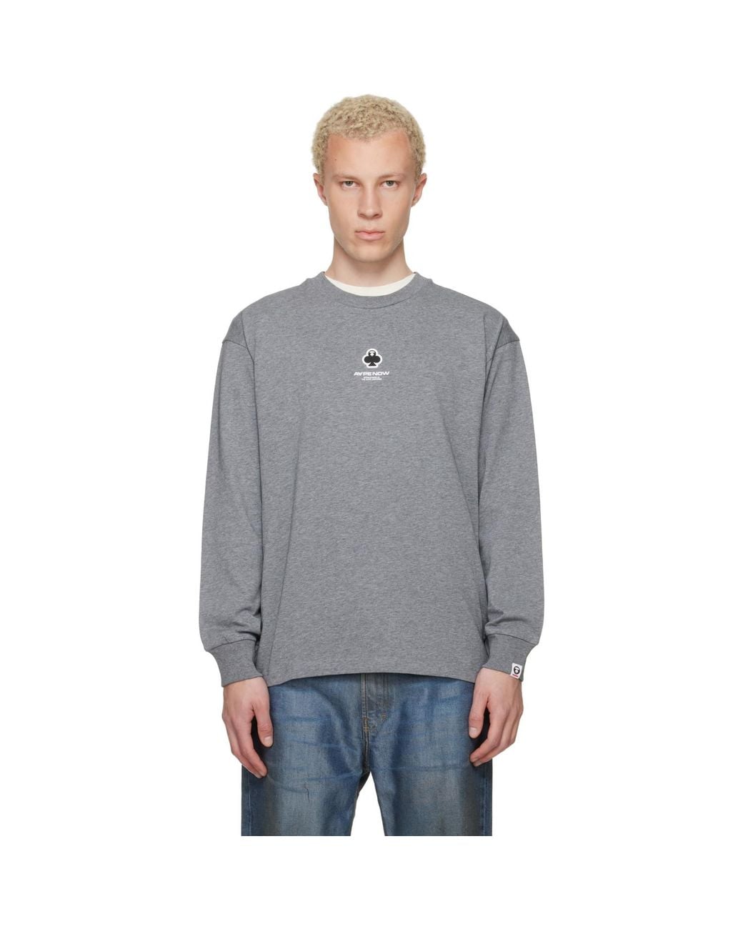 Aape By A Bathing Ape Gray 'Aapenow' Clover Moonface Long Sleeve T-Shirt for men