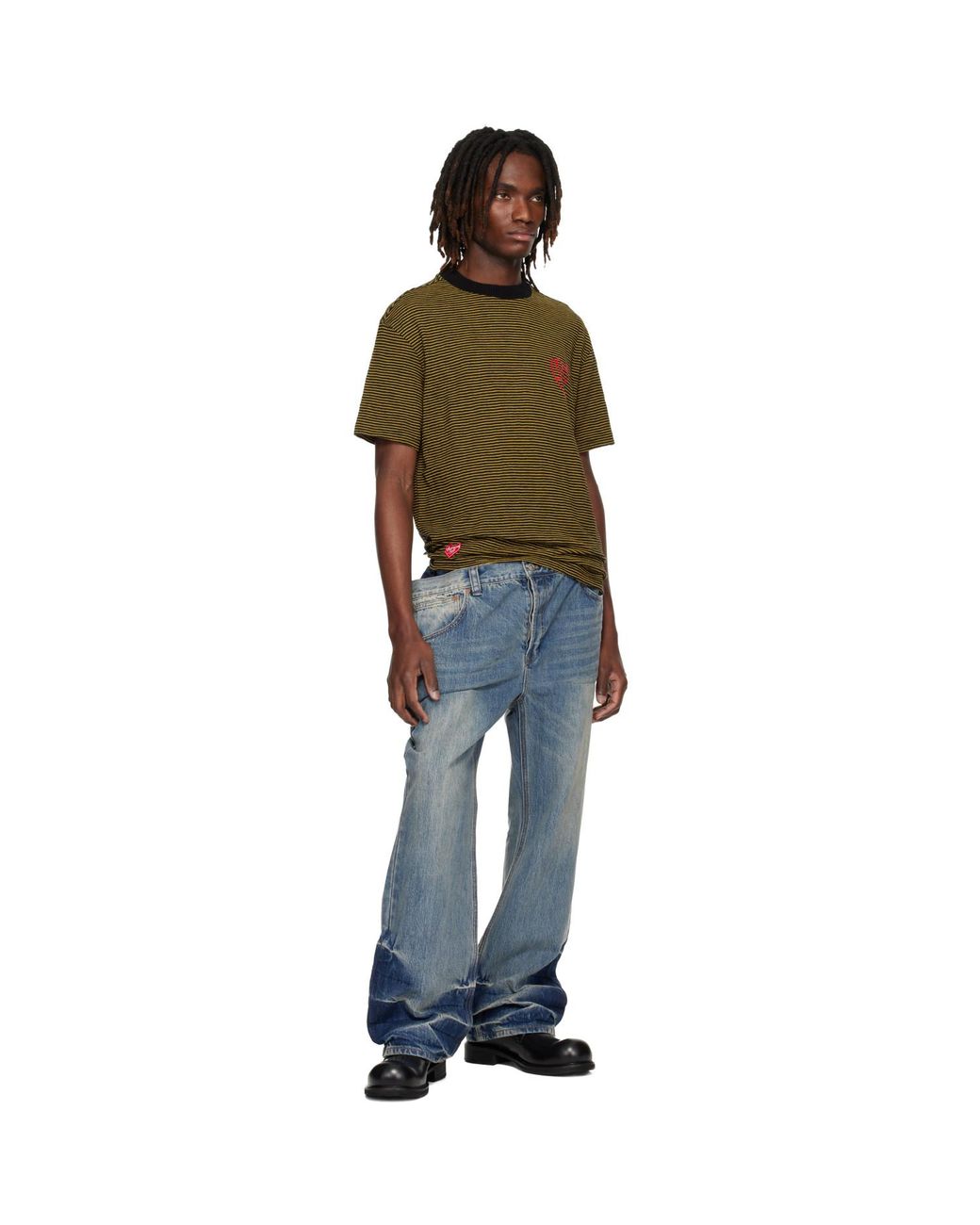 ANDERSSON BELL Green Essential Heart Logo Stripe T-Shirt for men