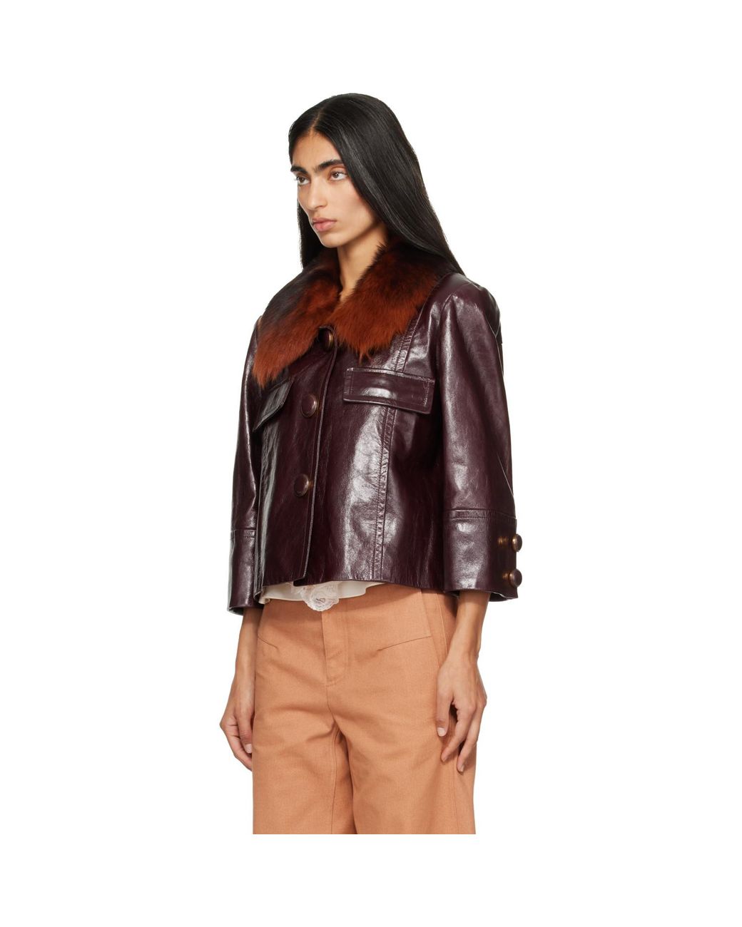 Chloé Red Cropped Leather Jacket