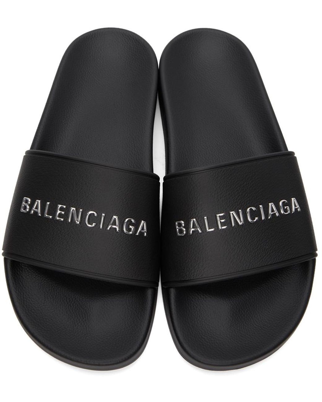 Balenciaga Logo White Black Slides  Crepslocker