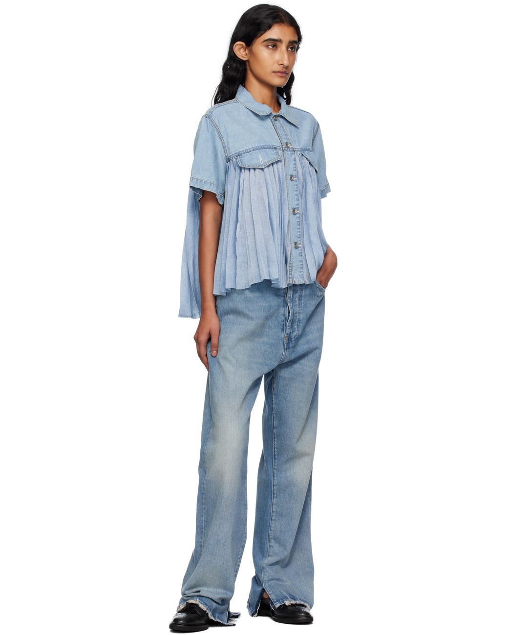 Sacai Paneled Denim Shirt in Blue | Lyst