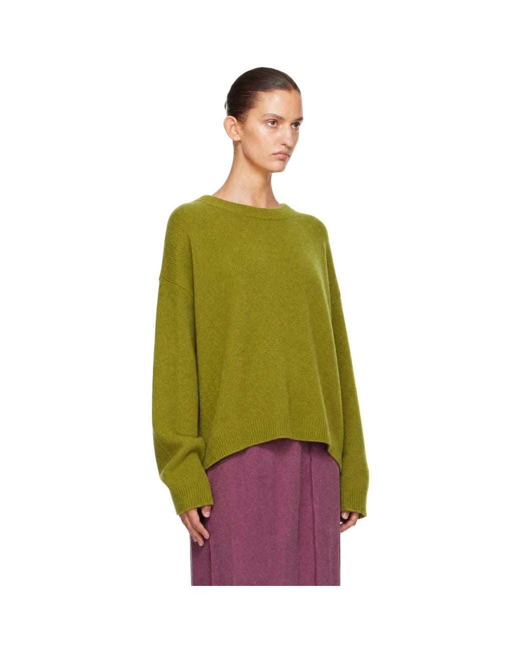 Staud Green Serrano Cashmere Relaxed Crew Sweater