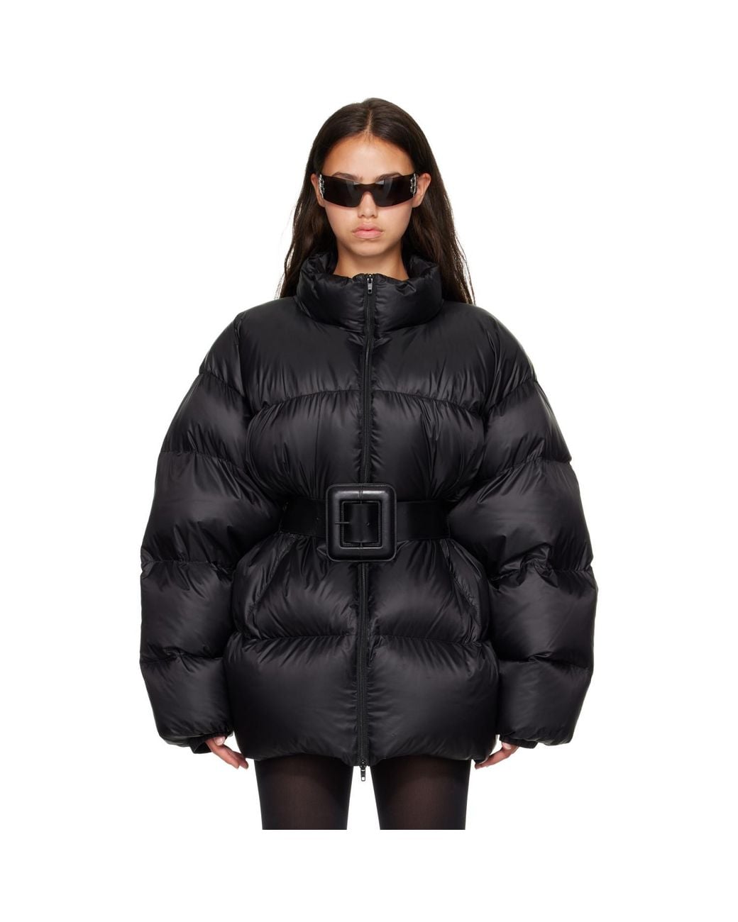 Balenciaga Black Belted Hourglass Short Puffer Down Jacket