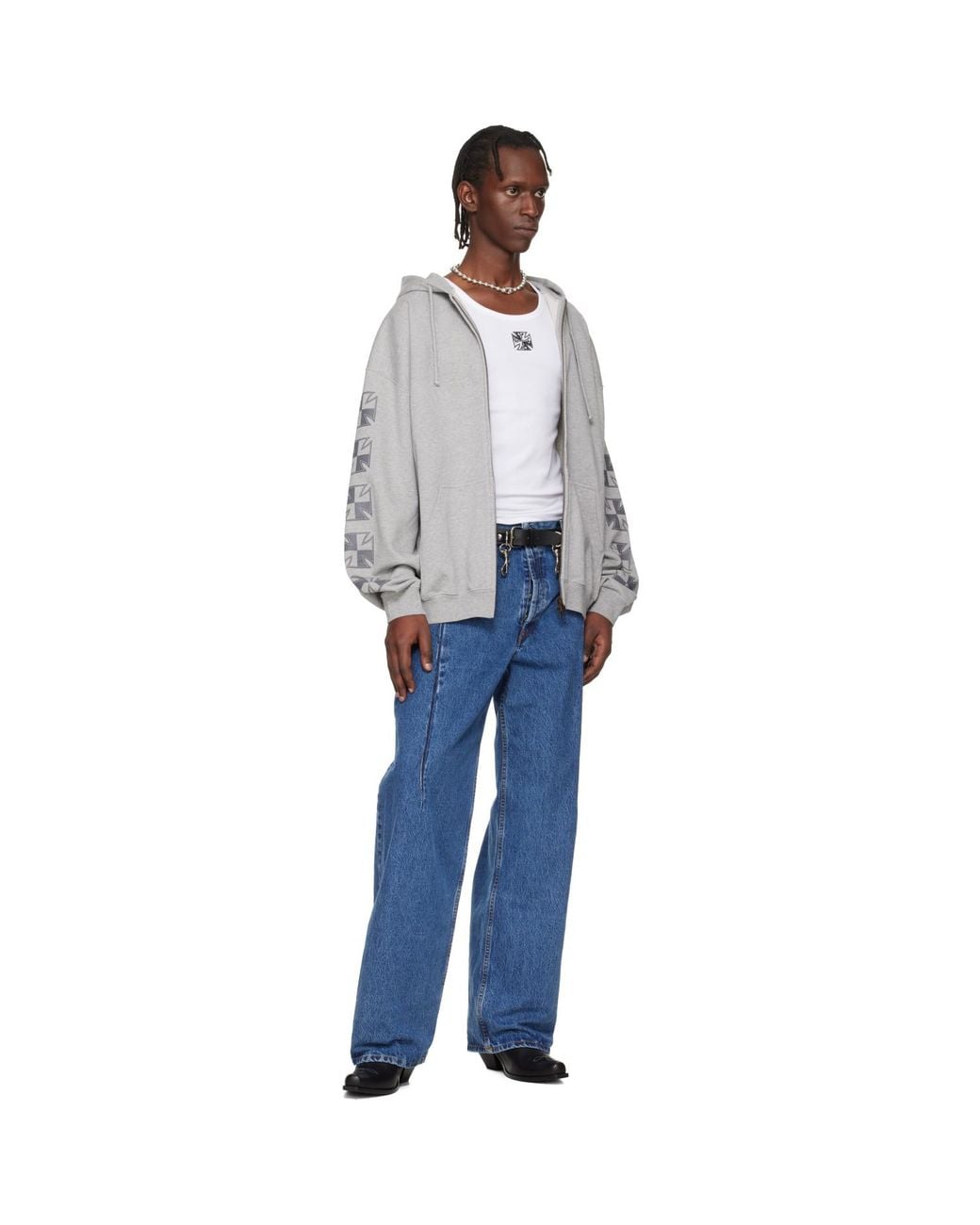 Vetements Gray Biker Cross Sleeves Zip-Up Hoodie for men