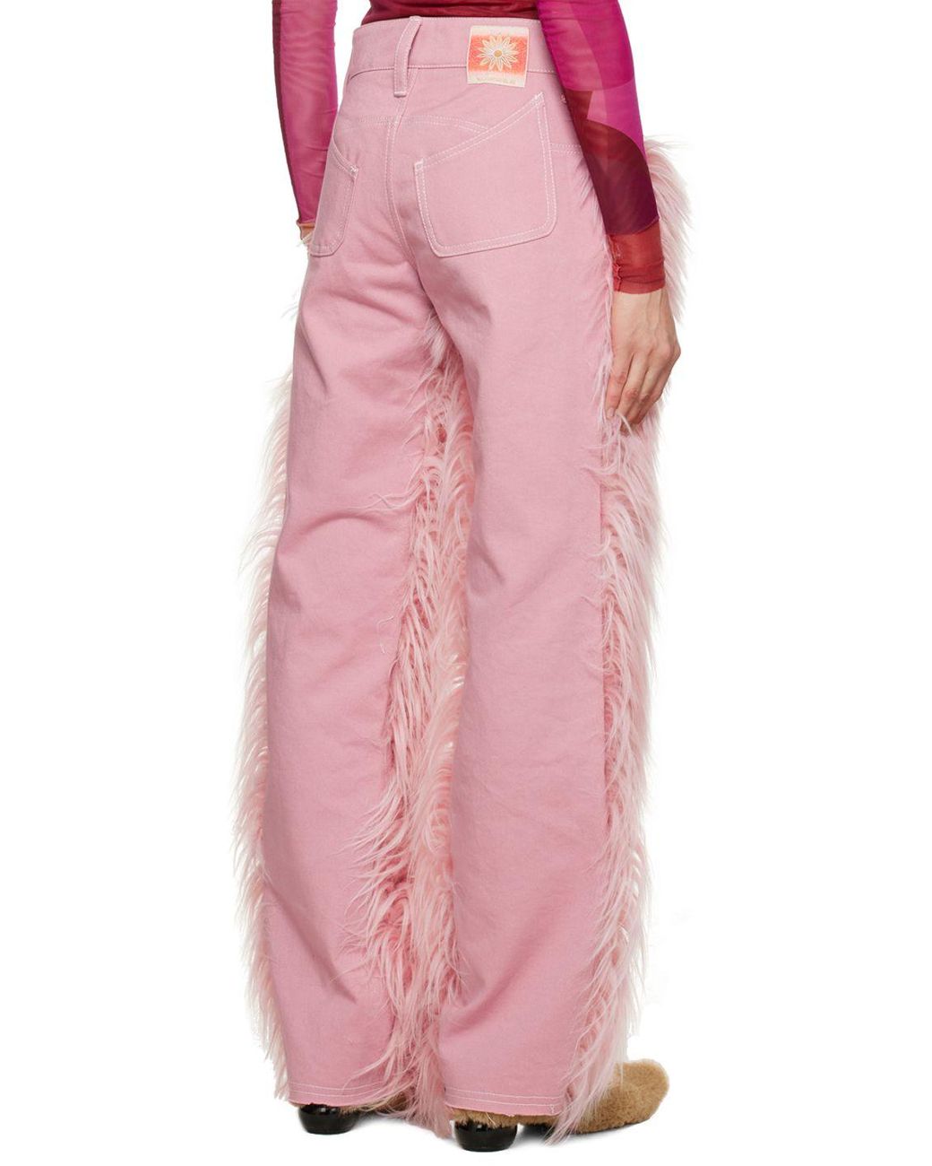 PAULA CANOVAS DEL VAS Paneled Faux-fur Jeans in Pink | Lyst