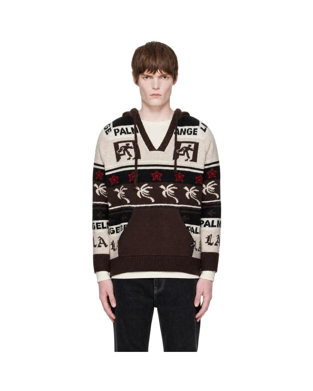 Palm Angels Black Palm Shadow Jacquard Loose Knit Hoodie for men
