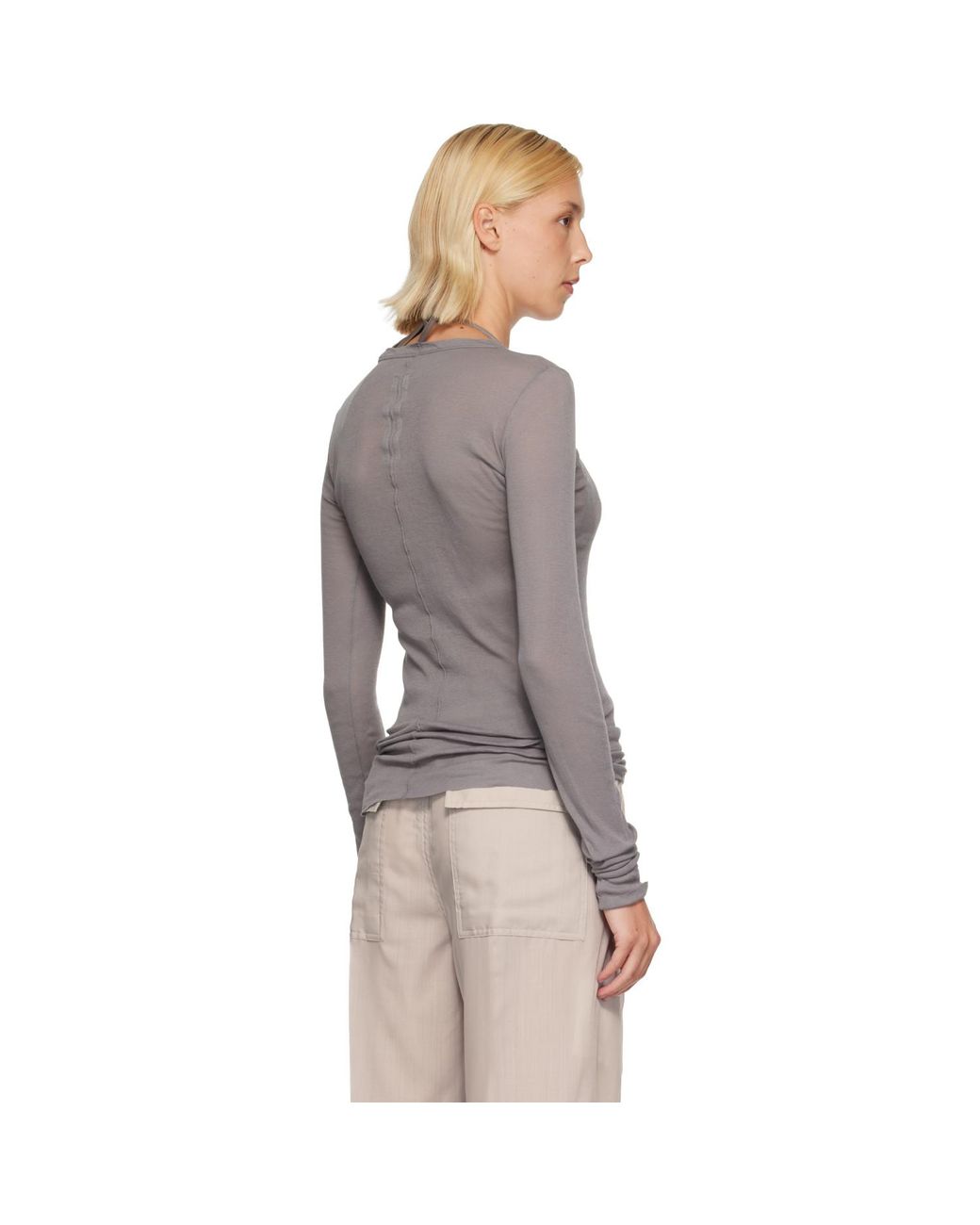 Rick Owens Gray Tower Rib Ls T-Shirt