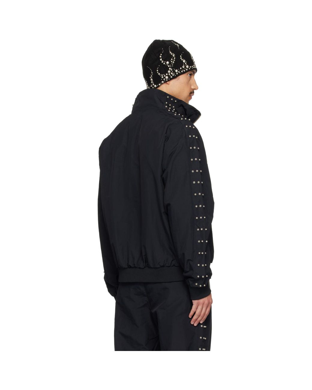 THUG CLUB Black Triple Line Stud Track Jacket for men
