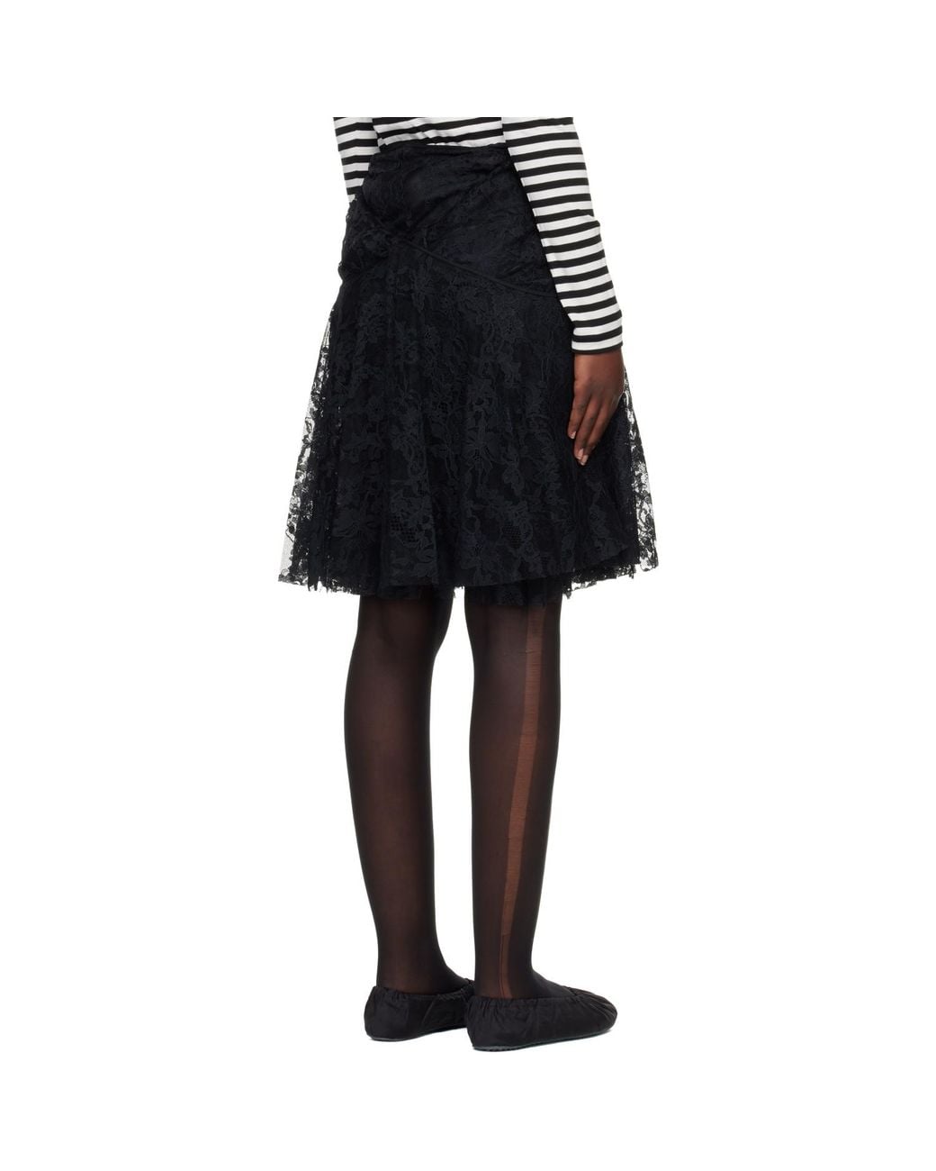 Junya Watanabe Black Nylon Raschel Lace Midi Skirt