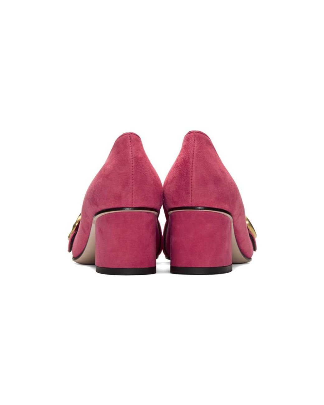 Gucci Pink Suede Gg Marmont Loafer Heels | Lyst Gucci Pink Suede Gg Marmont Loafer Heels | Lyst