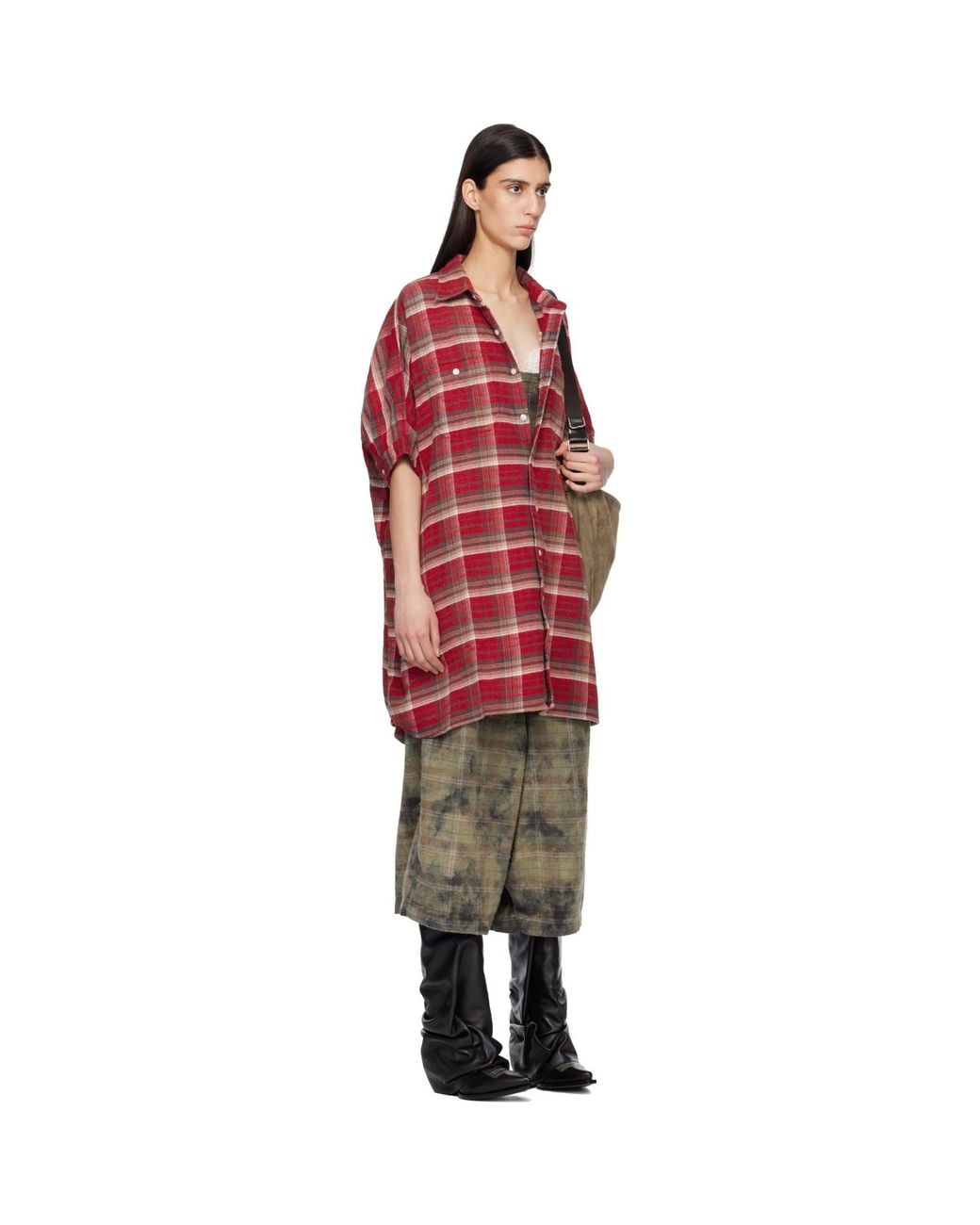 R13 Red Oversized Boxy Shirt Minidress