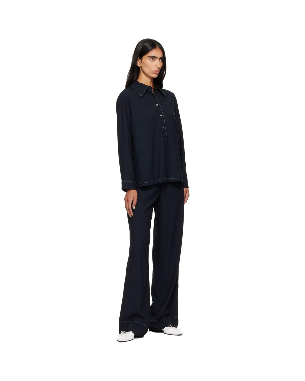 A.P.C. Blue Topstitched Trousers