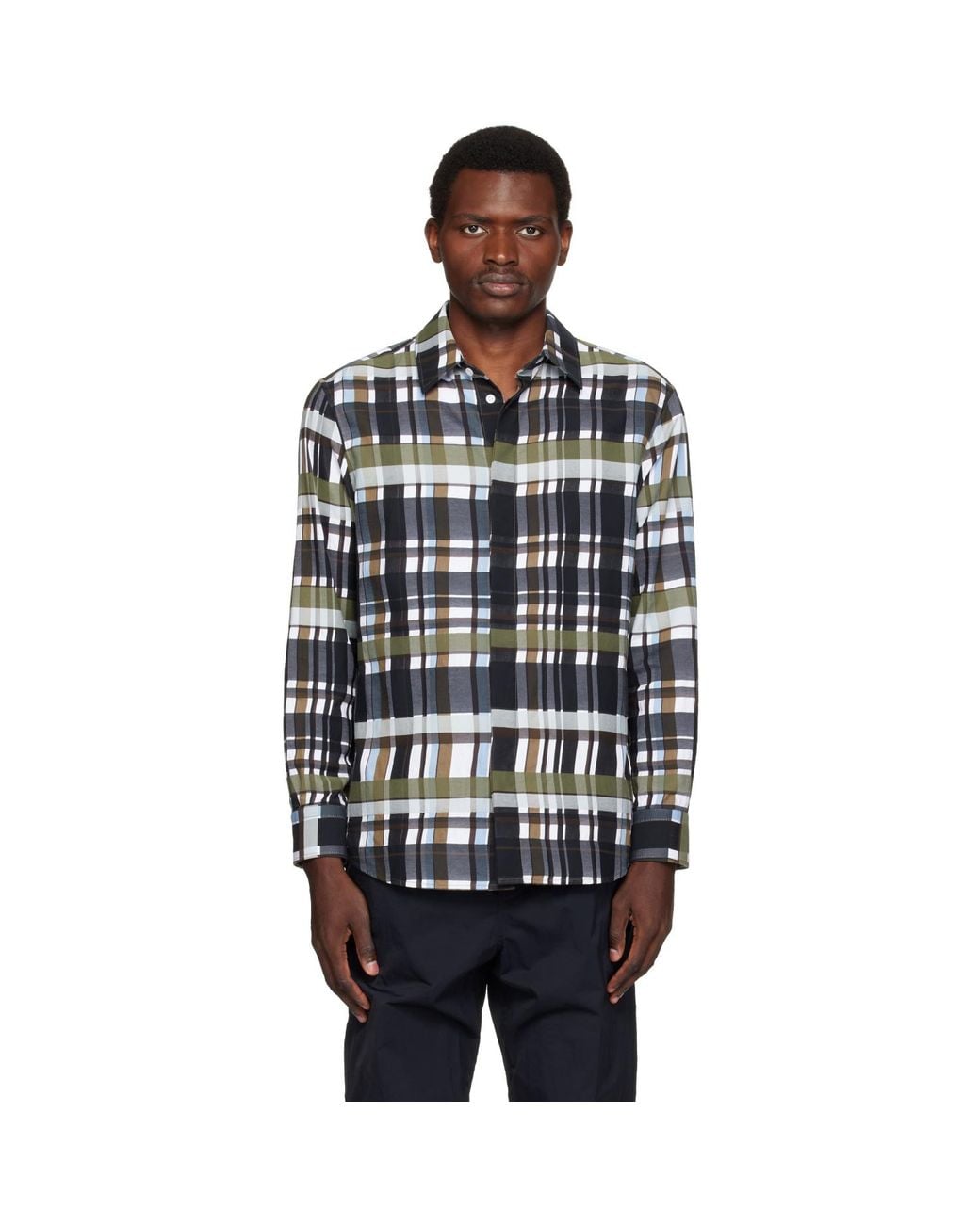 Bottega Veneta Black Cotton Check Shirt for men
